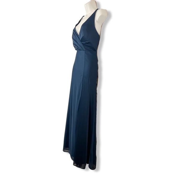 Azazie Navy full length bridesmaid dress - Picture 2 of 7